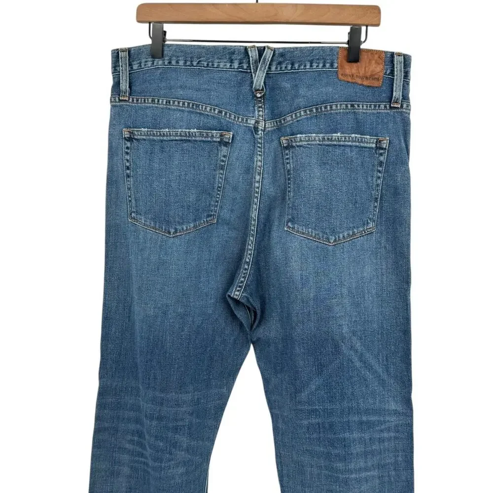 Point Sur J. Crew Distressed Exposed Button Fly Medium Wash High Rise Jeans